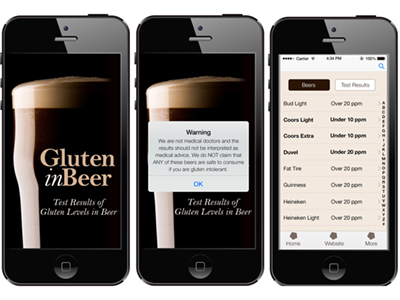 Visual Representation: GluteninBeer Mobile App interface mocked up in Photoshop