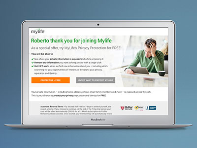 Mylife.com website layout
